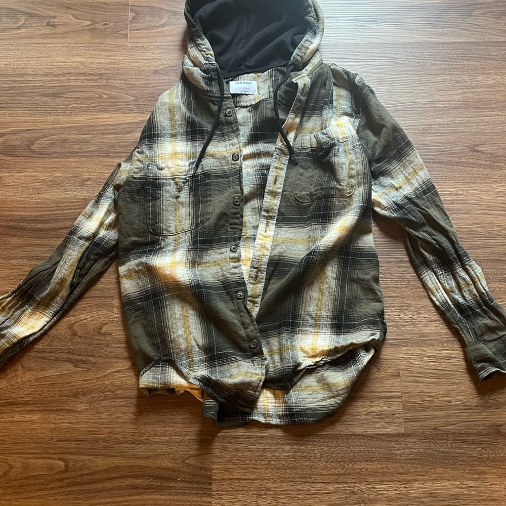 Old Navy Plaid Button-Up Hoodie Shirt